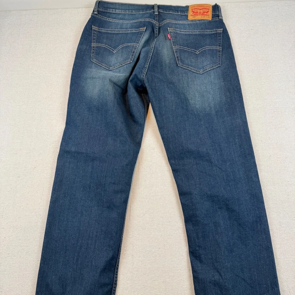 Levis 505 Regular Fit Jeans Mens 34x34 Blue Straight Leg Denim Pants